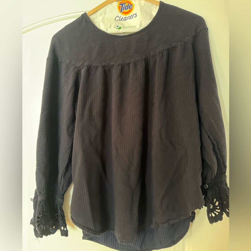 Ann Taylor Black Blouse with Lace Cuffs